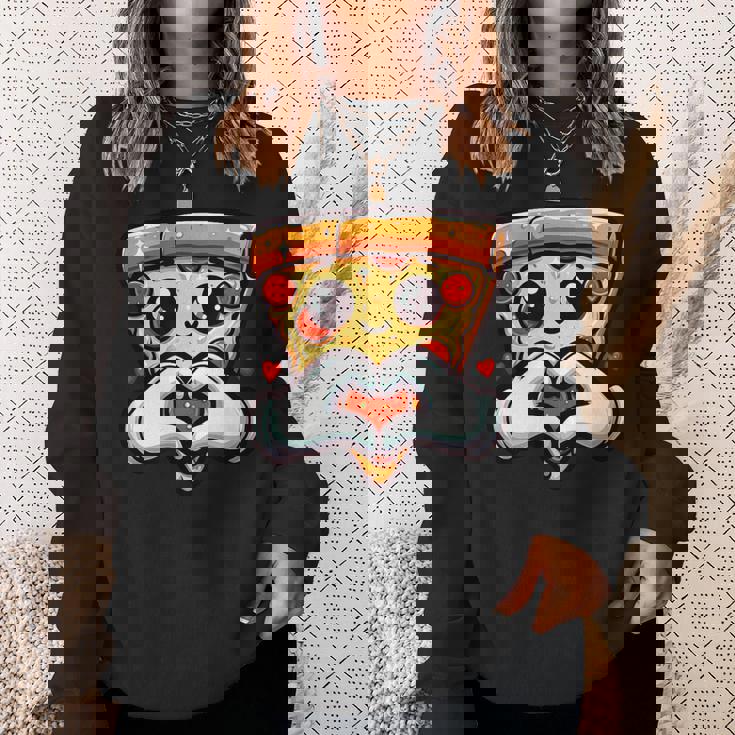 ハートの手でペパロニピザのスライス、かわいいピザ スウェットシャツ 彼女への贈り物