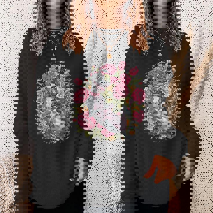 バラとチューリップを持つイタリアン・グレーハウンド犬 スウェットシャツ 彼女への贈り物