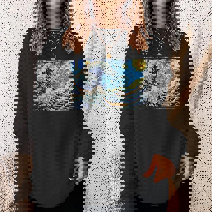 バンゴッホの星空と北斎の富嶽三十六景波絵の融合 スウェットシャツ 彼女への贈り物