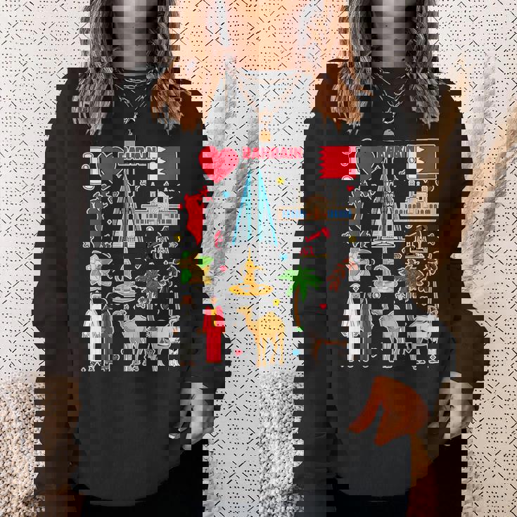 バーレーンの手描きシンボル、バーレーンの地図、文化的アイコン スウェットシャツ 彼女への贈り物