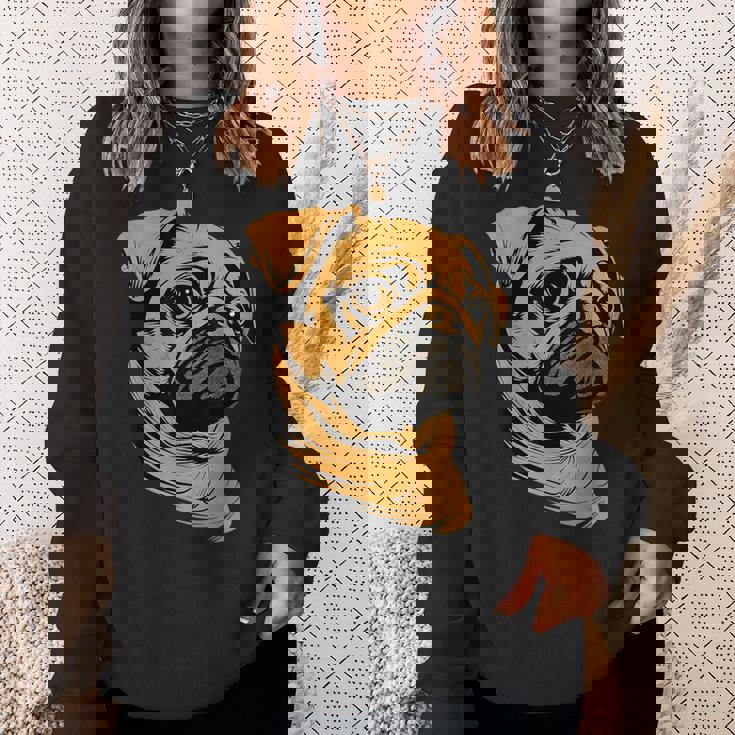 パグ 犬 デザイン ベージュ 犬 ラブ カーリン かわいい パグ スウェットシャツ 彼女への贈り物