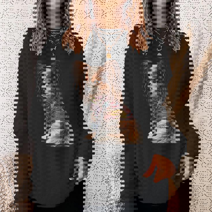 パピヨン犬 日本の伝統的なドラゴンタトゥー イレズミ スウェットシャツ 彼女への贈り物