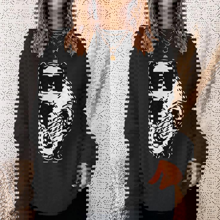 パンダとチューバ楽器チューブ スウェットシャツ 彼女への贈り物