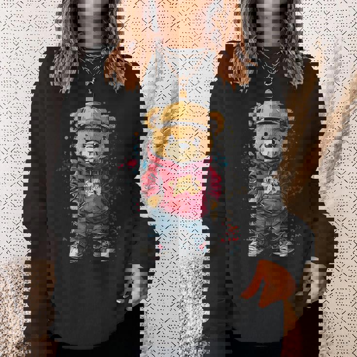 ヒップホップのテディベア、クールなアーバンノベルティグラフィック。 スウェットシャツ 彼女への贈り物