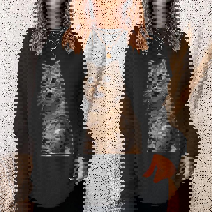 ビックリ猫 驚く猫 猫ミーム びっくり おどろく かわいい 面白い 人気 猫 イラスト スウェットシャツ 彼女への贈り物