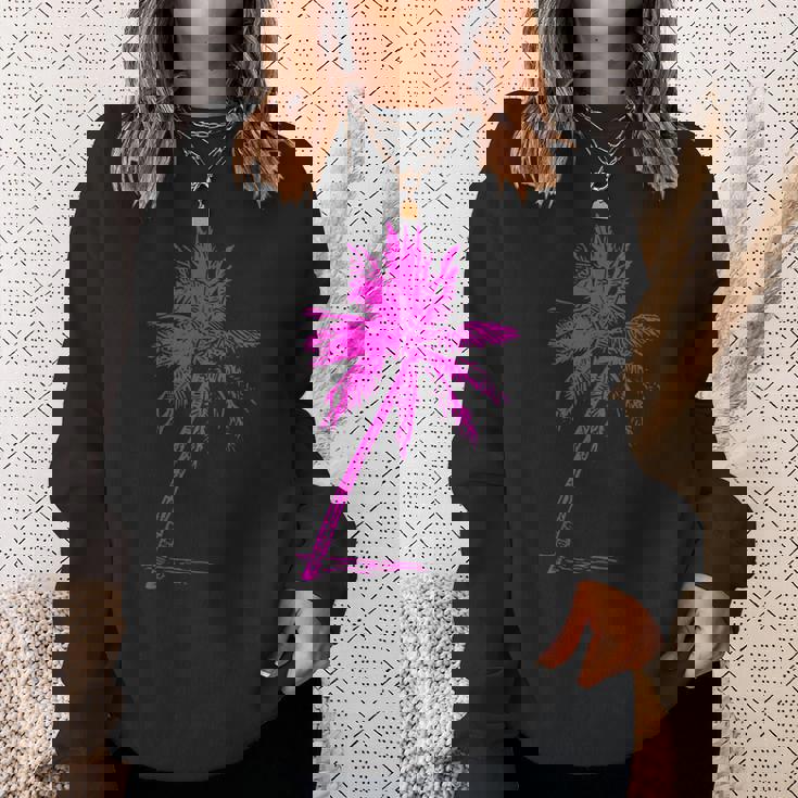 ピンクパームビーチウェア サーフィンレトロ パームツリー スウェットシャツ 彼女への贈り物