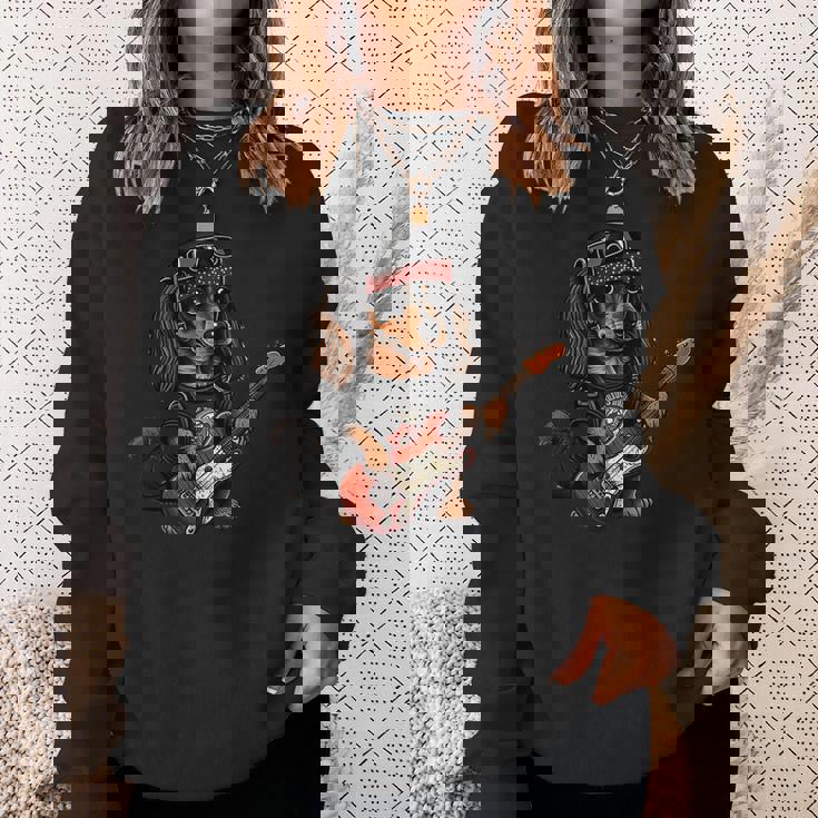 ファニー ダックスフンド キュート ロックンロール ロッカー パンク スウェットシャツ 彼女への贈り物