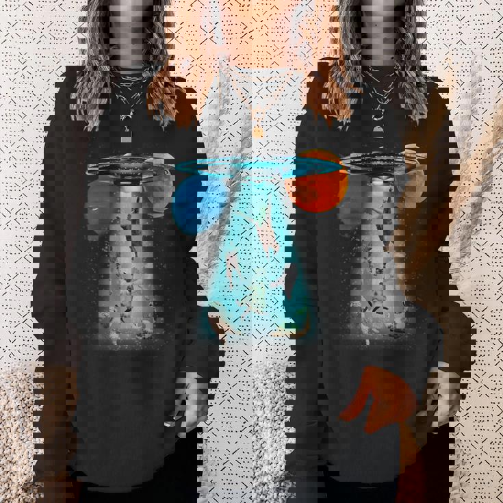 ファニースペースキャット Ufo 宇宙人 空飛ぶ猫 ギャラクシープラネット グラフィック スウェットシャツ 彼女への贈り物