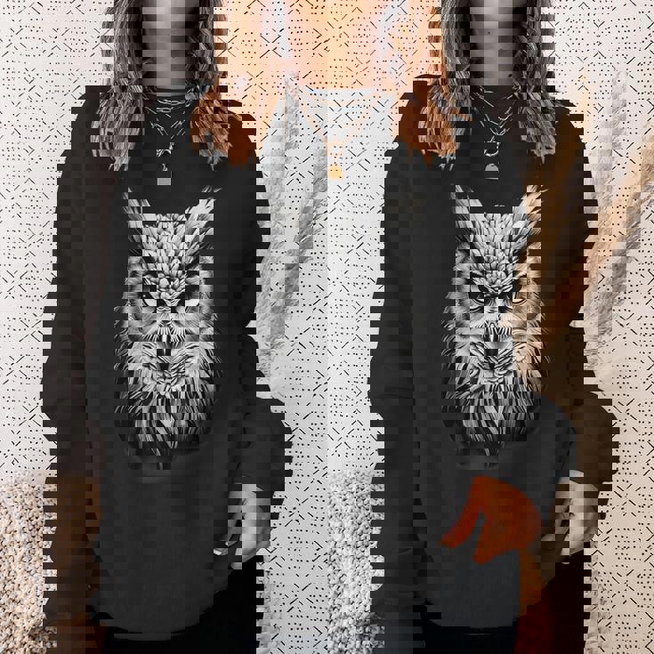 フクロウ 肖像画 アートワーク 図面 動物愛好家 アニマルプリント スウェットシャツ 彼女への贈り物