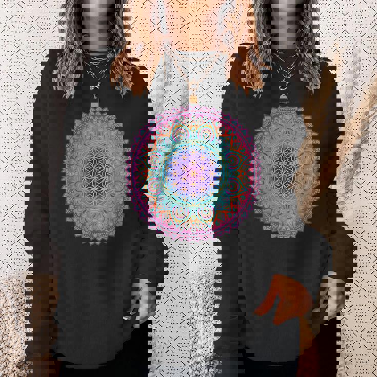 フラワー・オブ・ライフシンボル 民間伝承 マンダラ 5 ファン ファン ファン スウェットシャツ 彼女への贈り物