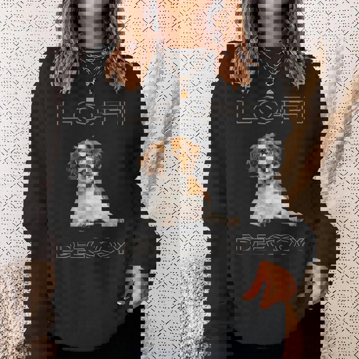 フルカラー インテリデコピン 眼鏡犬 Lo-Fi ヒップホップ 音楽愛好家 犬好き スウェットシャツ 彼女への贈り物