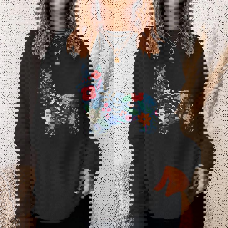 フローラルコーギーシルエット コーギー犬愛好家 スウェットシャツ 彼女への贈り物