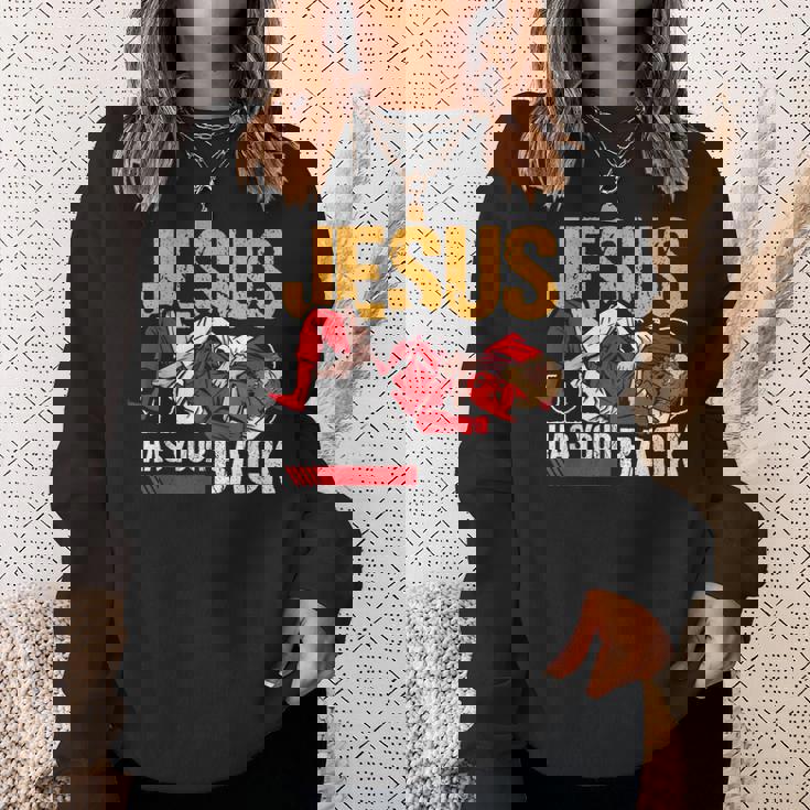 ブラジリアン柔術 ジーザス・ハズ・ユア・バック 面白いクリスチャンbjj スウェットシャツ 彼女への贈り物