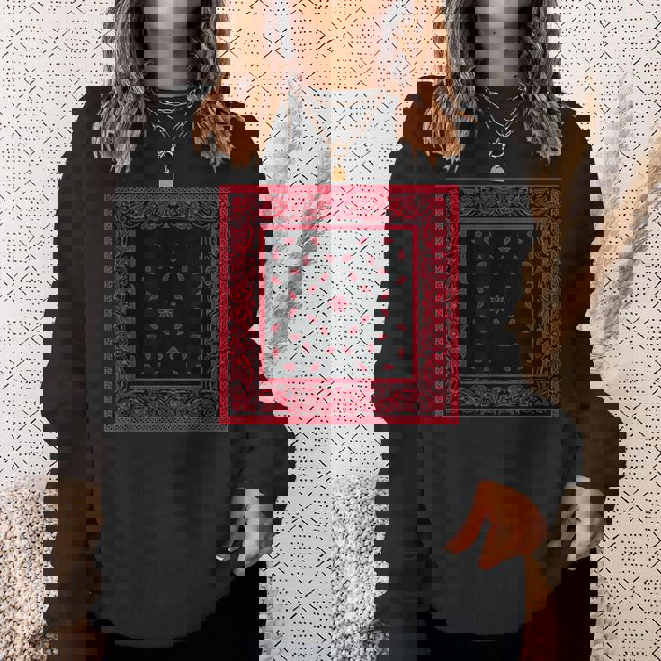 メンズ ブラックレッドバンダナプリントtシャツ ペイズリー柄 レッドラグ スウェットシャツ 彼女への贈り物