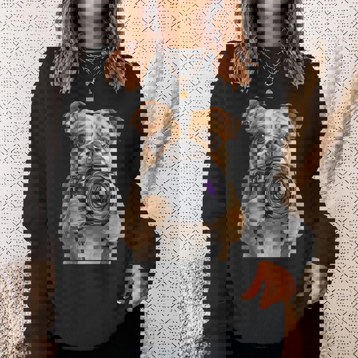ブルドッグ 写真家 写真カメラ スウェットシャツ 彼女への贈り物