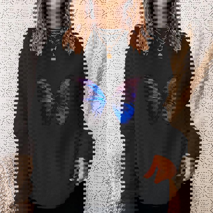 ブルー モルフォ バタフライ アートプリント スウェットシャツ 彼女への贈り物