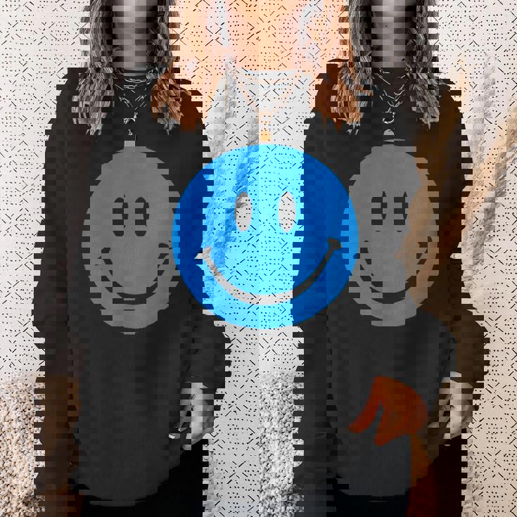 ブルースマイリーフェイス レトロブルーハッピーフェイス スウェットシャツ 彼女への贈り物