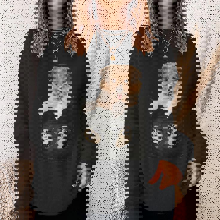 プリントポケットに入ったコリー犬 犬好きに面白い スウェットシャツ 彼女への贈り物