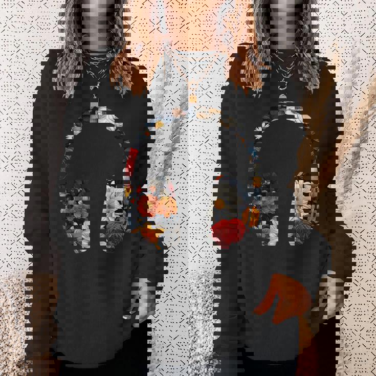 ヘッドフォンのシルエット 花柄 ボタニカル・フラワー スウェットシャツ 彼女への贈り物