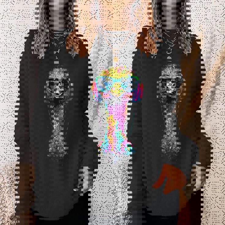 ヘッドフォン付きダチョウの鳥 カラフルなエミュー音楽djブーケ スウェットシャツ 彼女への贈り物