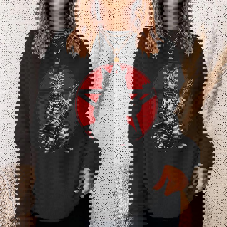 ヘヴィメタル猫とデスメタルミュージック メタルヘッド ロックギター スウェットシャツ 彼女への贈り物