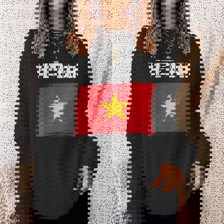 ベトナム国旗 ホリデー ビンテージ グランジ ベトナム国旗 スウェットシャツ 彼女への贈り物