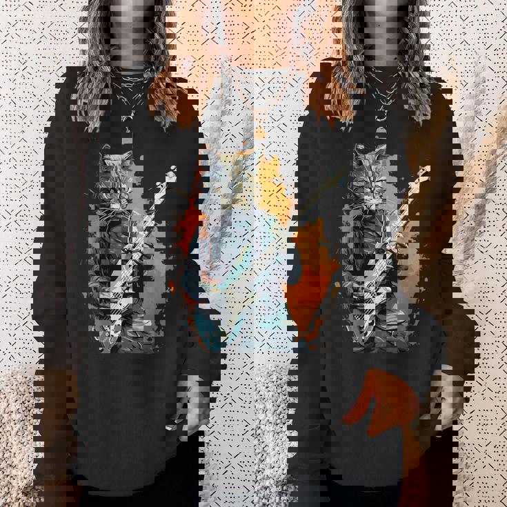 ベースギター 音楽 猫 ギターを弾く スウェットシャツ 彼女への贈り物