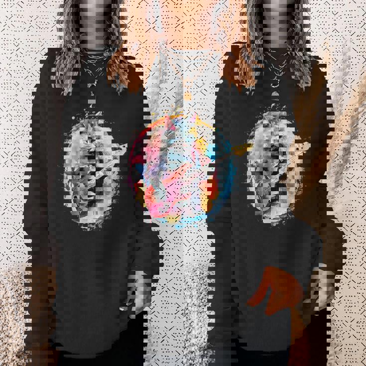 ベースギターを弾く猫水彩グラフィックデザイン スウェットシャツ 彼女への贈り物