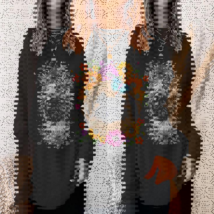 ペキニーズ犬 キュート 花柄 ひまわり コテージコア ママ お父さん スウェットシャツ 彼女への贈り物