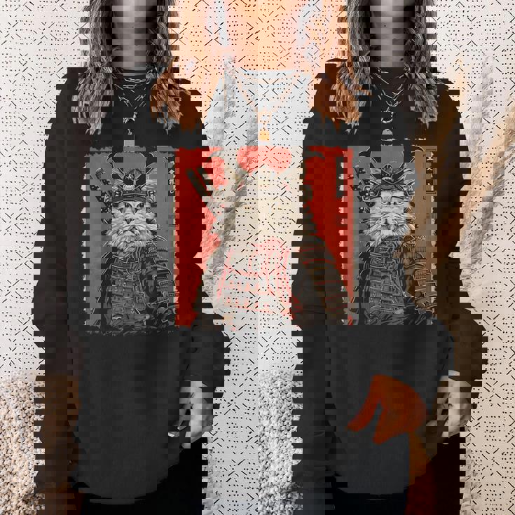 ペルシャ猫 日本美術 サムライ 浮世絵 ヴィンテージ スウェットシャツ 彼女への贈り物