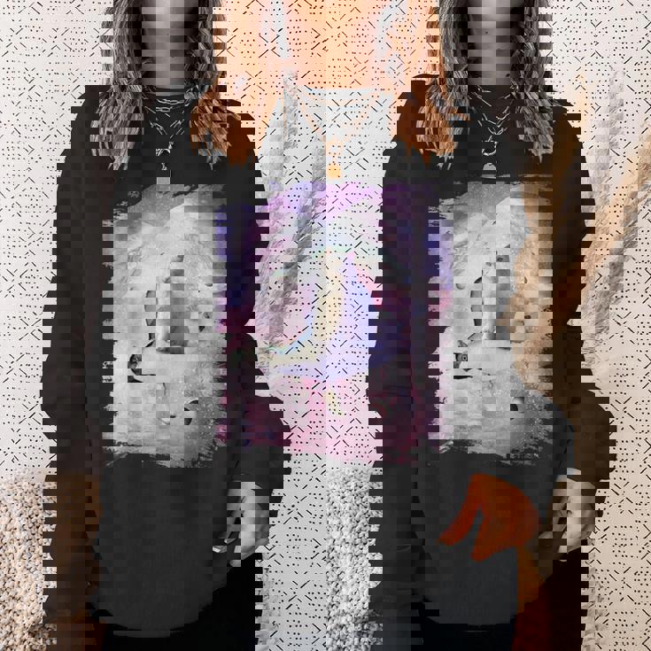 ペンギンに乗る宇宙猫 スウェットシャツ 彼女への贈り物