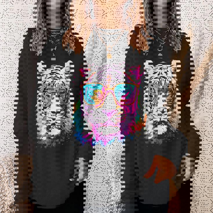 ホワイトタイガー サングラス カラフル アート 動物 虎 スウェットシャツ 彼女への贈り物