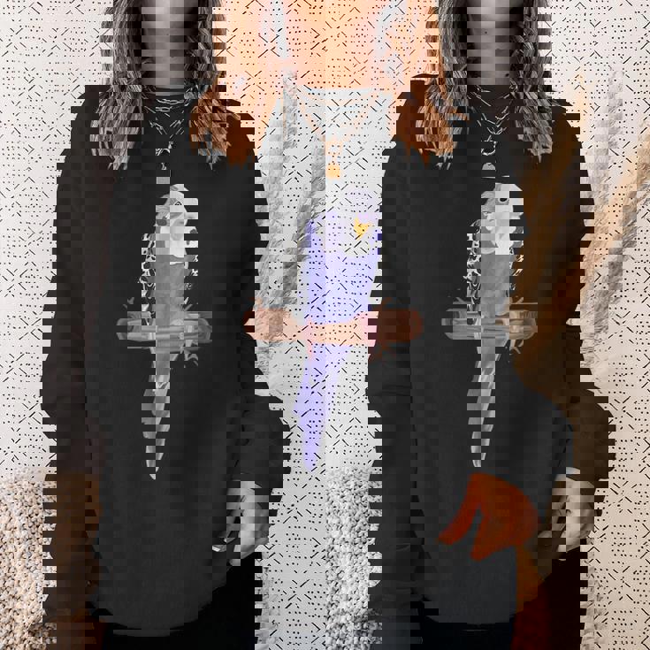 ホワイトパープルセキセイインコエキゾチックペットアニマルモチーフ鳥 スウェットシャツ 彼女への贈り物