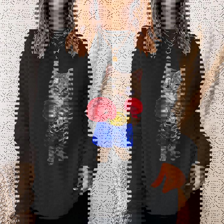 ボクシング をする 猫 ねこ スウェットシャツ 彼女への贈り物