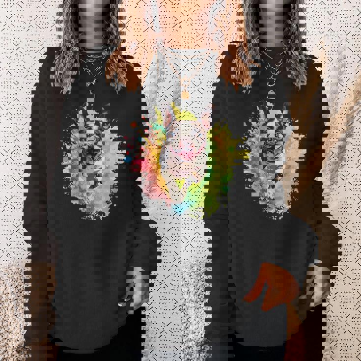 ボストンテリア 恋人 カラフル スプラッシュアート ボストンテリア スウェットシャツ 彼女への贈り物