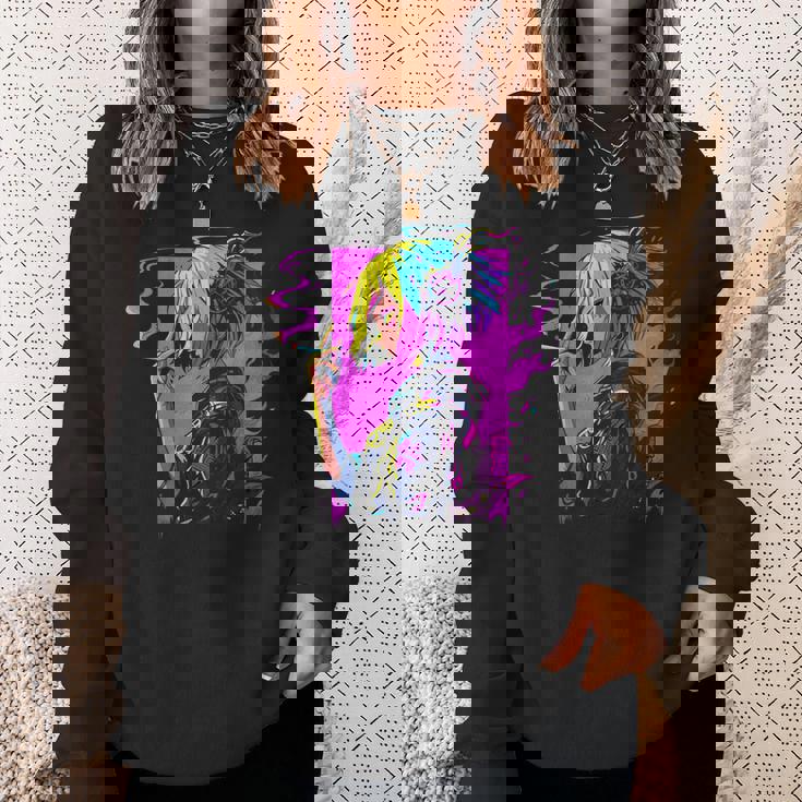 ボヘミアン・ガール、スモーキング・ガールのサイバーパンク・イラストレーション スウェットシャツ 彼女への贈り物