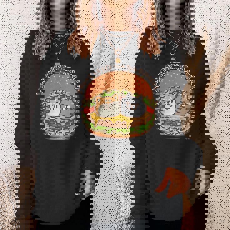 ボンレス犬とボンレス猫 ハンバーガー ダークカラー スウェットシャツ 彼女への贈り物