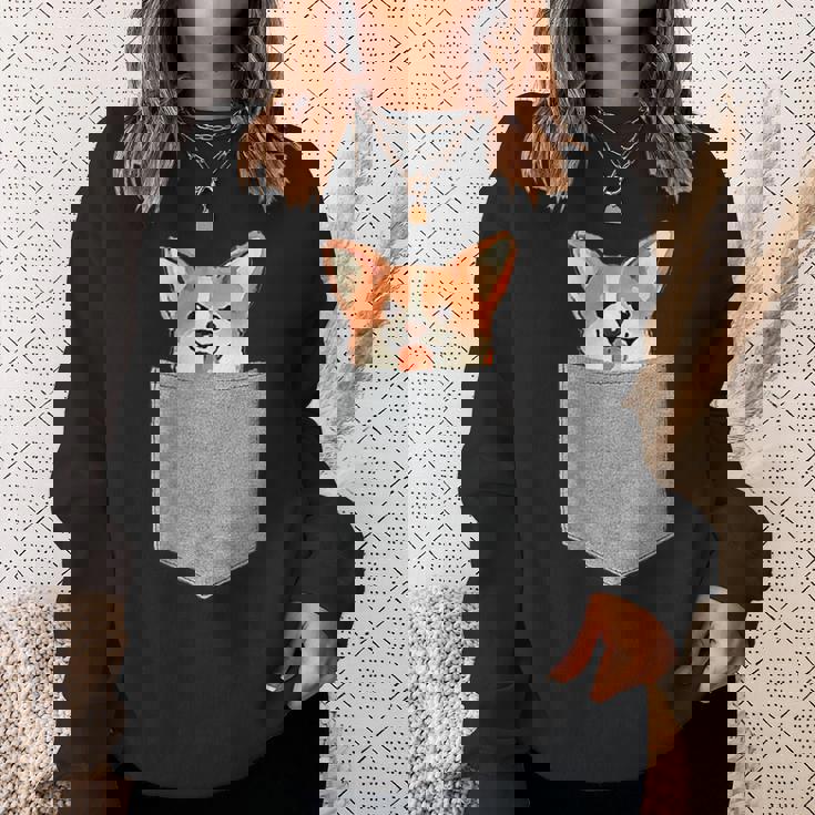 ポケットから覗く可愛いコーギーのデザイン スウェットシャツ 彼女への贈り物