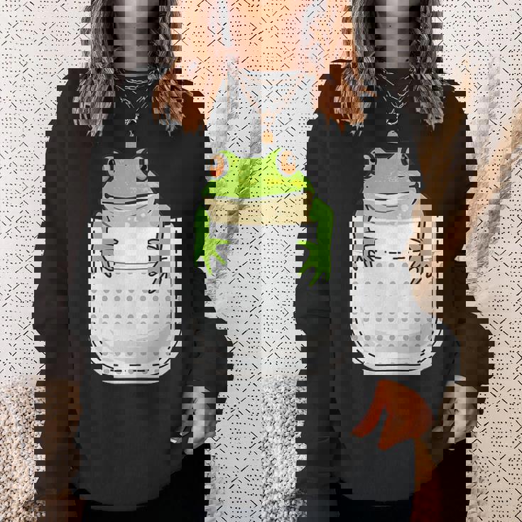 ポケットに入ったカエルのシャツ 面白いカエルのtシャツ カエルの恋人 スウェットシャツ 彼女への贈り物