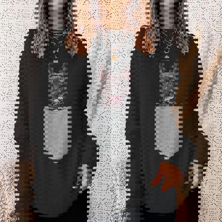 ポケットの中のフレンチブルドッグかわいいフレンチブルドッグオーナーギフト スウェットシャツ 彼女への贈り物