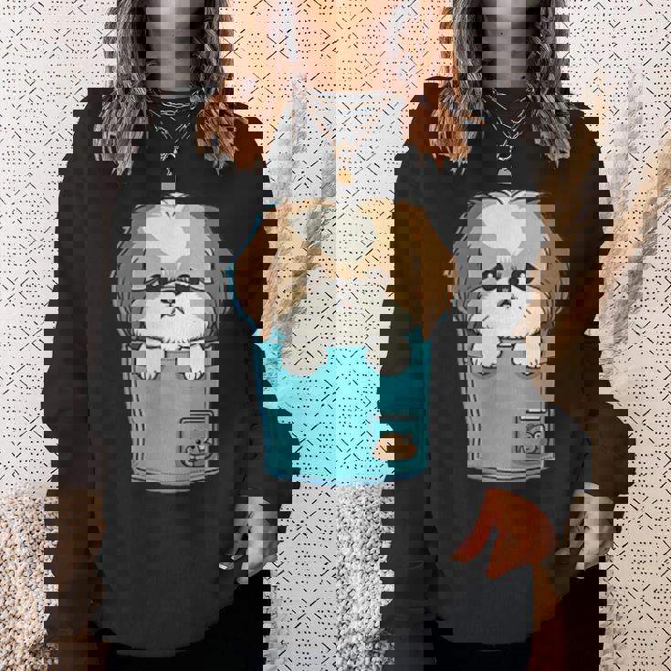 ポケット犬好きにはたまらないシーズー犬 スウェットシャツ 彼女への贈り物