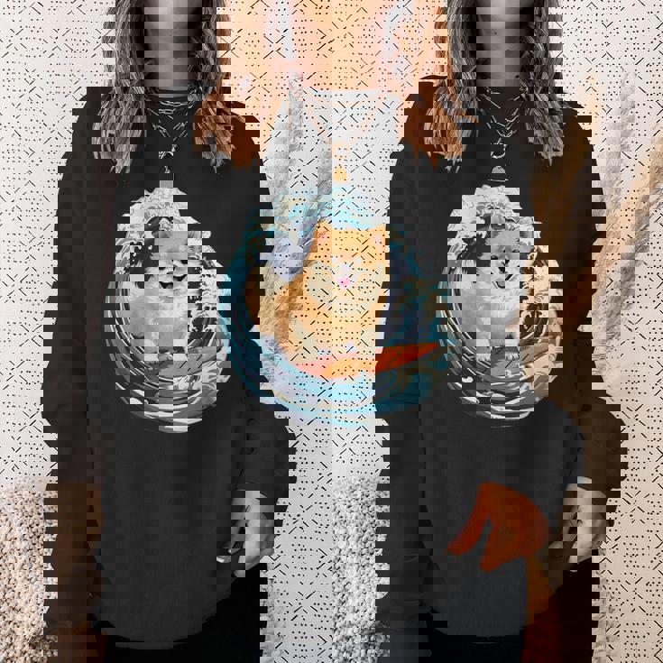 ポメラニアン 面白いtシャツ 犬 イヌ サーフィン 夏 かわいい メンズ 子供 おもしろ 服 グッズ ネタ スウェットシャツ 彼女への贈り物