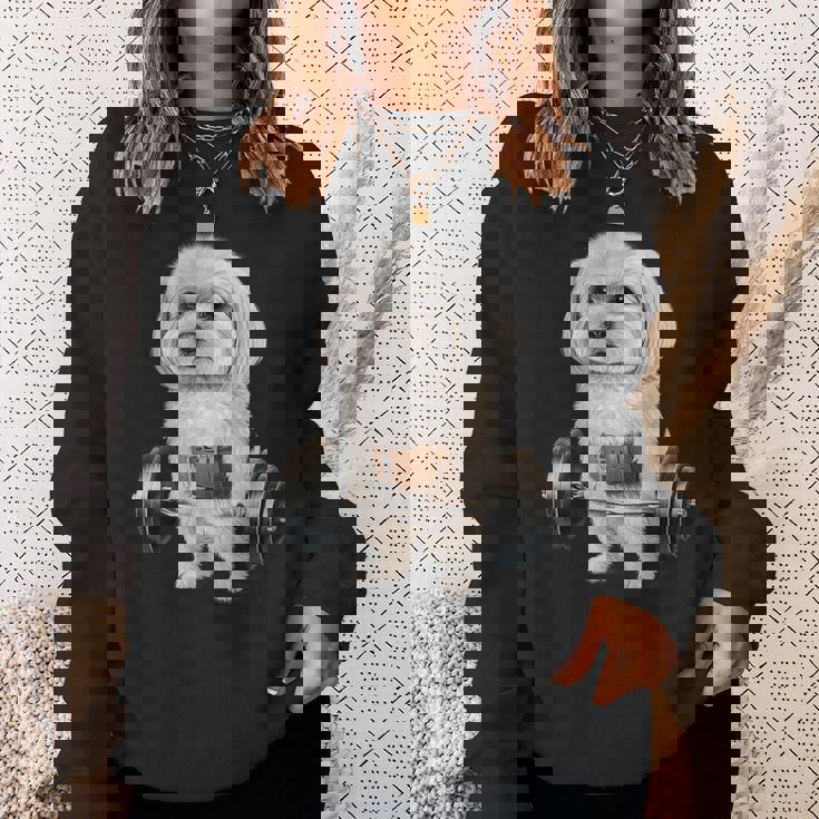 マルチーズドッグ筋トレ バーベルシュラッグバー フィットネス スウェットシャツ 彼女への贈り物