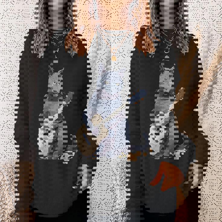 ミュージシャン ロシアンブルー猫 ギタリスト 猫とギター スウェットシャツ 彼女への贈り物