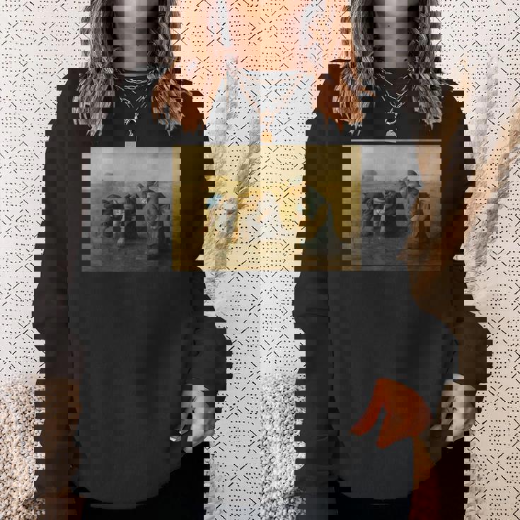 ミレー風アート猫の田植え 農作業をする三匹の猫たち スウェットシャツ 彼女への贈り物