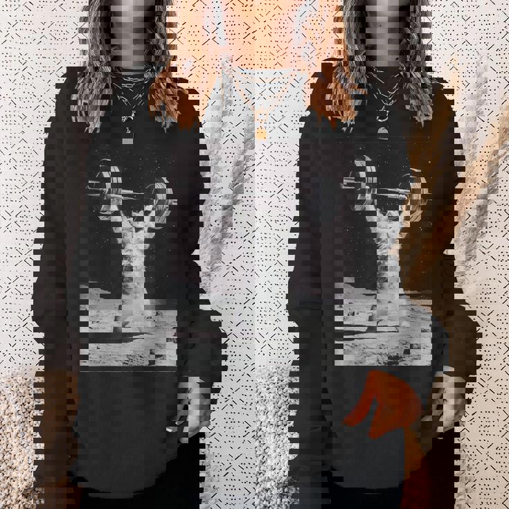 ムーンキャット 筋トレ 猫 フィットネス ジム ウェイトリフティング トレーニング 面白い猫 おもしろ スウェットシャツ 彼女への贈り物