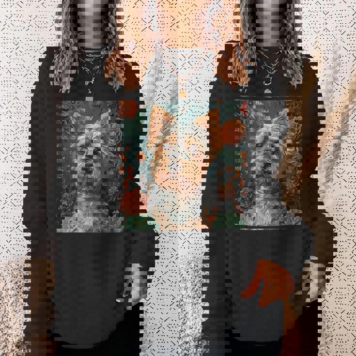 ヨークシャーテリア、ボーホースタイルのグラフィックの周りに多肉植物が描かれています。 スウェットシャツ 彼女への贈り物