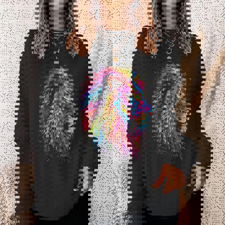 ライオンアート 抽象 カラフル 動物 グラフィック ライオン スウェットシャツ 彼女への贈り物