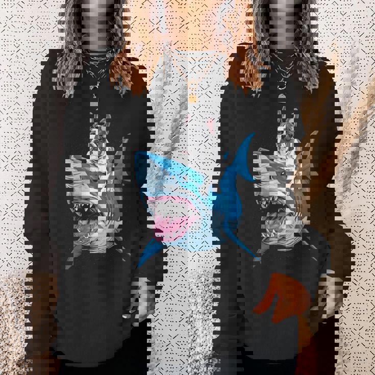 ライディング シャーク フレンチブルドッグ 長袖tシャツ スウェットシャツ 彼女への贈り物