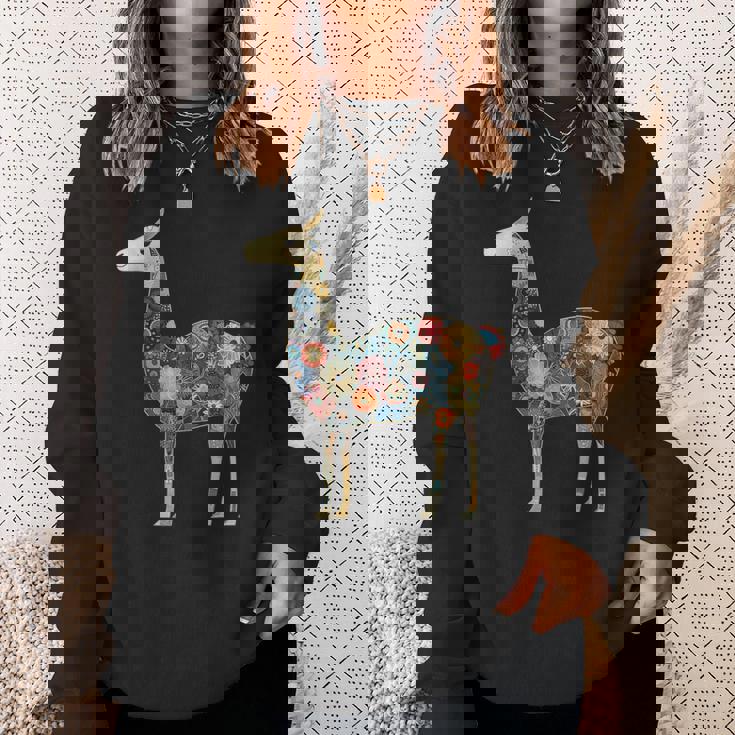 ラマ アルパカ フローラル カラフル 花 ペルーのお土産 スウェットシャツ 彼女への贈り物